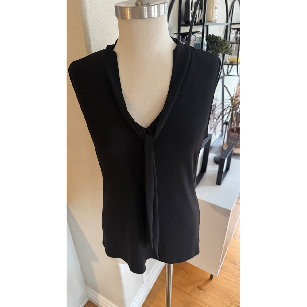 Banana Republic Womens Medium Black Sleeveless Drape Neck Tie Blouse Tank Top - Picture 2 of 8